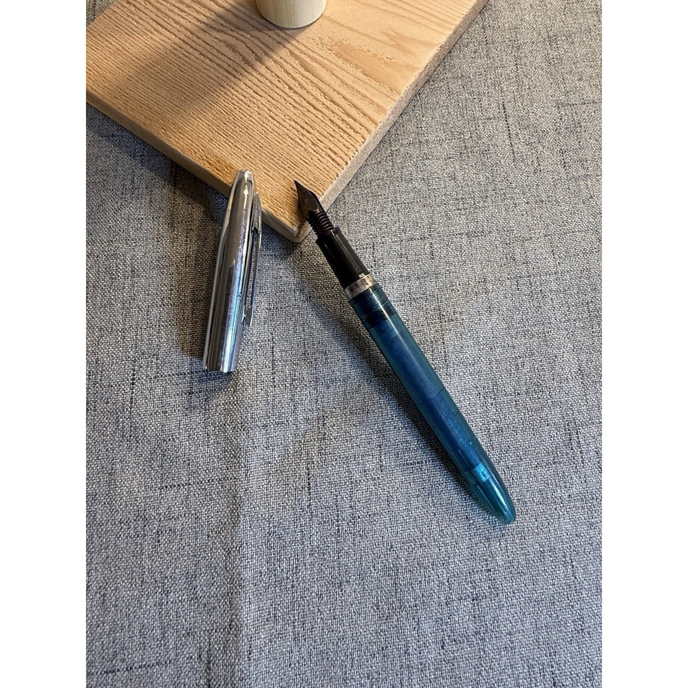 Vintage Blue Transparent Scripto Fountain Pen – Mid-Century Collectible Untested